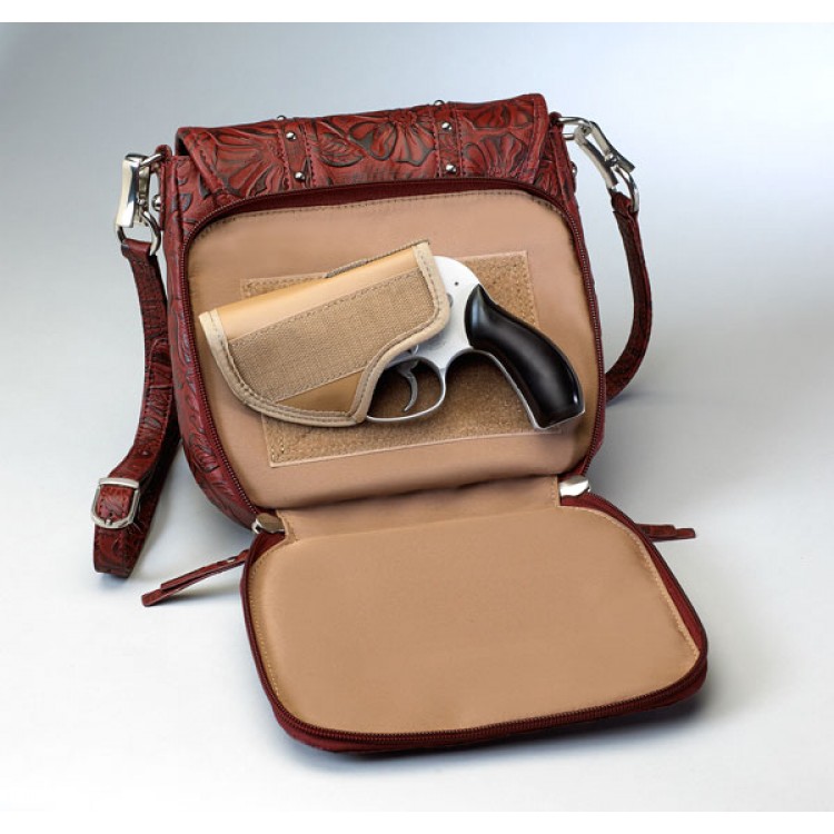 Gun Tote'N Mamas GTM-16 Simple Bling Tooled Leather/BlackCherry